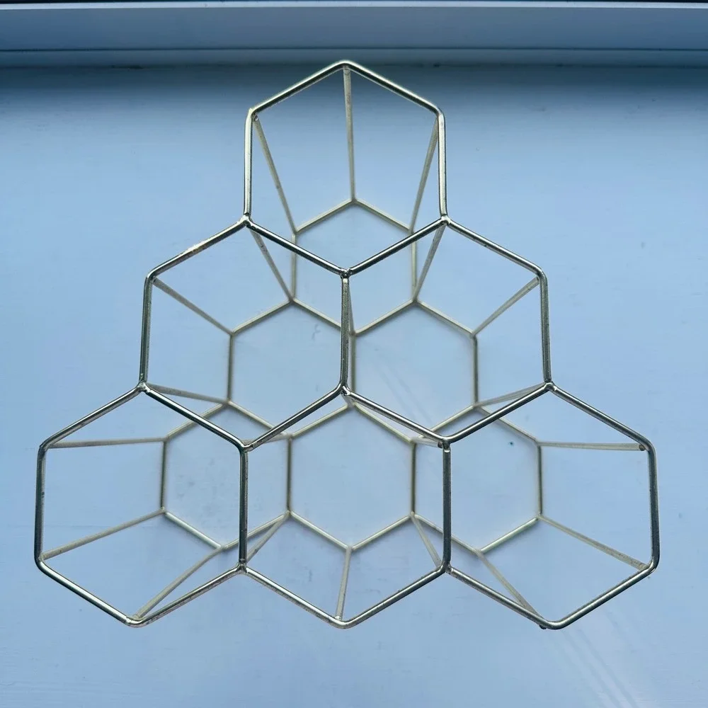 Gold Geometric Honeycomb Wine Rack 6 Bottle Metal Countertop Holder Modern Decor